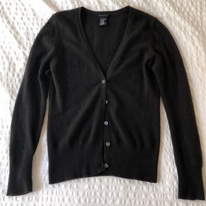 Theory dark brown cashmere vneck button up cardigan